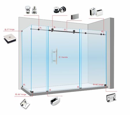 8-12 Vetro di sicurezza di spessore Hardware Vetro sistema set Accessori da bagno Kit porta scorrevole