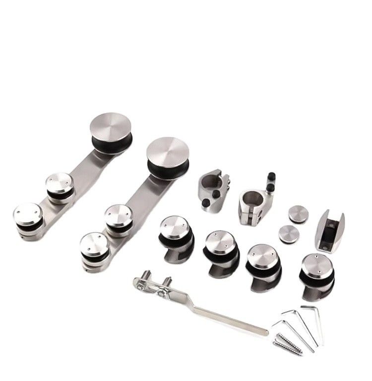 Kit di porte scorrevoli da bagno in vetro argento/nero ad alta durezza e durevole per vetro da 6-12 mm