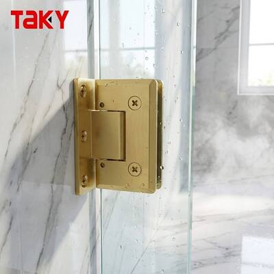 Cerniera per doccia solida e resistente Cerniera per porta in vetro senza telaio da 90 gradi Morsetto per vetro da bagno in oro spazzolato di lusso